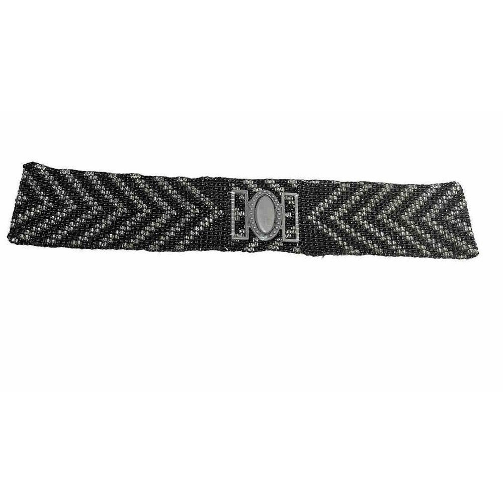 Vintage Stretch Glass Sead Bead Belt Chevron OS 80’s GLAM Handemade